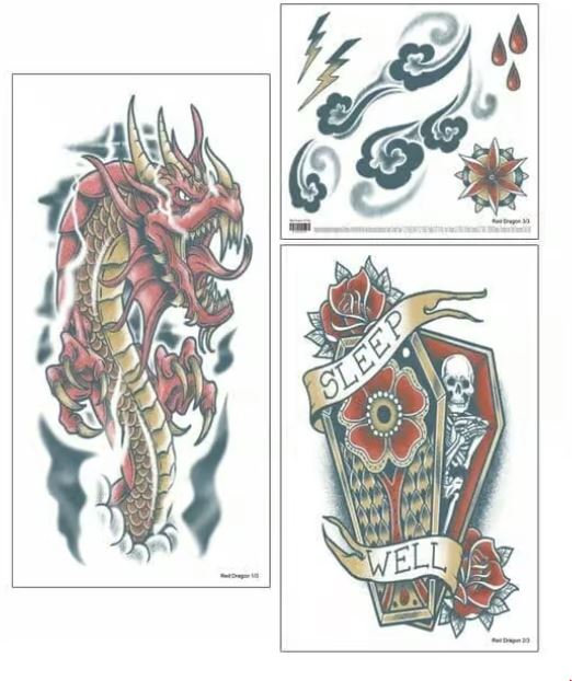 Set de tatouage de manche de dragon rouge