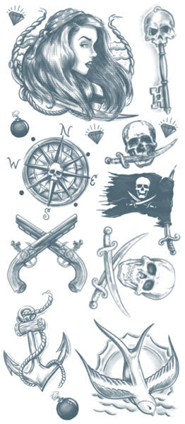Tattoo design of a pirate skull and crossbones with the 