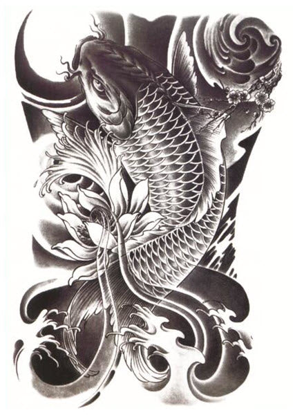 Amazon.com : Oottati 2 Sheets Arm Thigh Waterproof Temporary Tattoo  Stickers Wave Flower Lotus Koi Carp Fish : Beauty & Personal Care