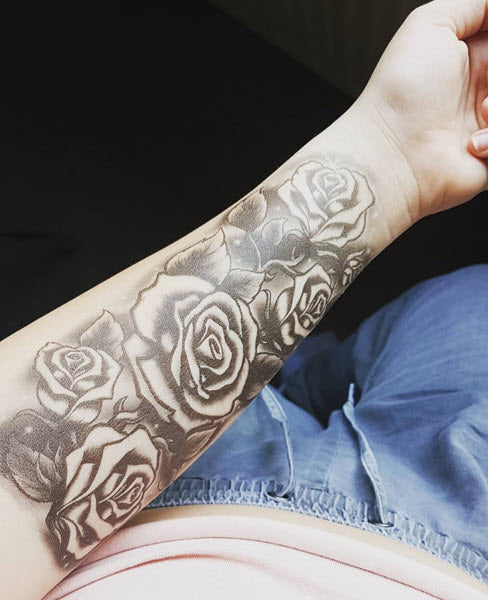 Black Sleeve Roses  Black art tattoo, Black tattoo cover up, Black sleeve  tattoo