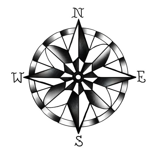 compass rose black and white tattoo