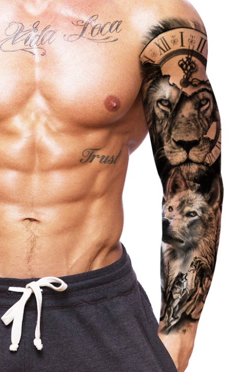 Full Sleeve Arm/Leg Tattoo Clockwork Lion and Wolves – Tattoo for
