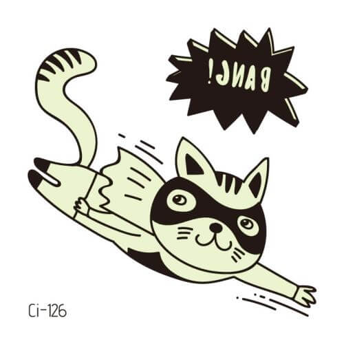 Tatuaje temporal de Gato Volador que brilla en la oscuridad Halloween