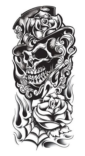 Black and Gray Skull Tattoo Sleeve by Julian Hernandez: TattooNOW