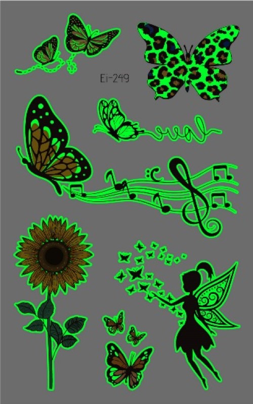 Musical Panther Butterfly Glow In The Dark Fake Tattoo Tattoo For A Week   Muzikale Pantervlinder Glow Fake Tattoo 