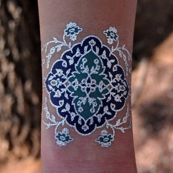 PrismFoil Tatuajes De Pulsera De Verde Azulado y Plata (4 Tatuaj