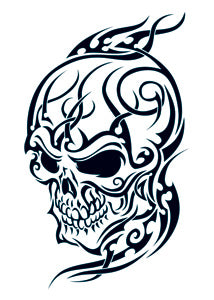 drawings of tribal skulls with flames