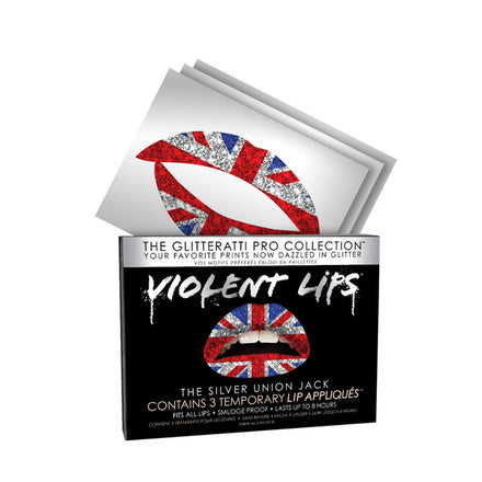 Violent Lips Union Jack Glitteratti (3 Set Tatuaggi Labbra)